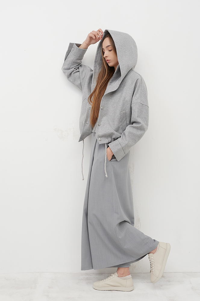 Куртка вовна з каптуром світлий сірий (КУ 16)